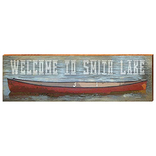 Welcome to Smith Lake Red Canoe Alabama Home Decor Art Print on Real Wood