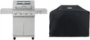 Monument Grills Larger 4-Burner Propane Gas Grills BBQ Stainless Steel Heavy-Duty Cabinet Style with BBQ Cover by GreenHaven Gardens
