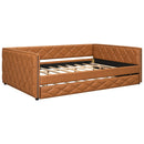 Upholstered Full Long Daybed With Trundle And LED Armrests - Brown by HouseOfZazla