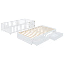 Daybed With Fence Guardrails And 2 Drawers, Split Into Independent Floor Bed & Daybed by HouseOfZazla