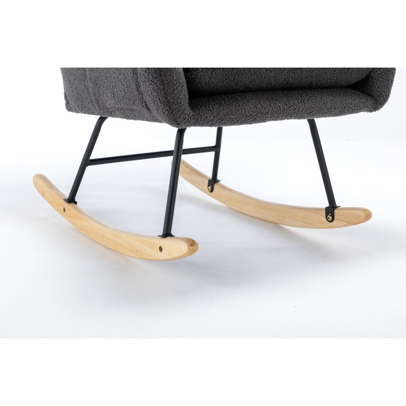 35.5 inch Rocking Chair with Pocket, Soft Teddy Fabric Rocking Chair for Nursery, Comfy Wingback Glider Rocker with Safe Solid Wood Base for Living Room Bedroom Balcony (greg)