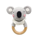 Wooden Baby Rattle for Newborn Toddler Soothing Handmade Crochet Ring Toys (Light Gray Koala) by TinyTreasures Baby Boutique