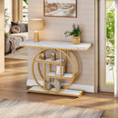 41.3" Console Table, Industrial 4-Tier Sofa Entryway Table with Circle Base