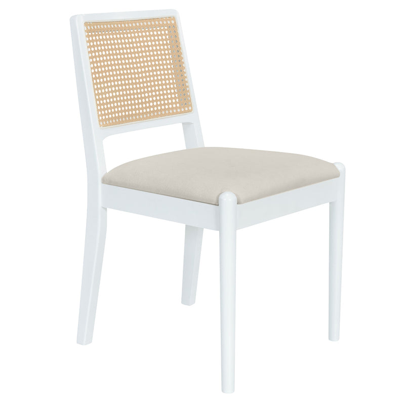 5-Piece Rattan Round Dining Table Set, Wood Table with Hexagonal Base and Upholstered Chairs for Dining Room, Kitchen,Indoor Use, White+Beige