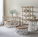Round Wooden Dining Table With Ornate Cut Out Base - Brown / Antique White