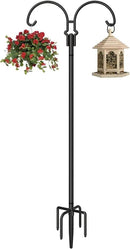 Outdoor Double Shepherds Hook with 5 Prong Base, 60 Inch Adjustable Heavy Duty Two Sided Bird Feeder Pole Stand for Hanging Plant Baskets, Solar Light Lanterns, Hummingbird Feeder, 1 Pack by GreenHaven Gardens