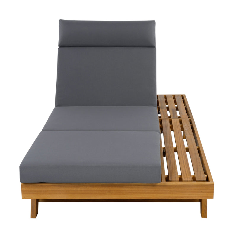 LOUNGE CHAISE SET WITH HEADREST,SPACE AVAILABLE ON ONE SIDE, ACACIA WOOD WITH WATER-RESISTANT LOUNGE CUSHIONS (DARK GREY & 3-FOLD & 4 inch) - MATCHING CREAM/BEIGE VERSION AVAILABLE