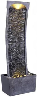 Teamson Home 38.58 in. Modern Curved Faux Slate Waterfall Fountain for Indoors or Outdoors with LED Light Accents and 1.98-Gallon Pump, Black and Stone Gray by GreenHaven Gardens