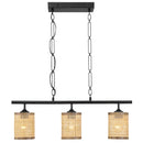 Elysian - 3 Lights Island With Natural Shade Farmhouse Chain Ceiling Lamp - Black / Rattan