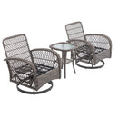 3 Pieces Outdoor Swivel Rocker Patio Chairs, 360 Degree Rocking Patio Conversation Set with Thickened Cushions and Glass Coffee Table for Backyard, Grey