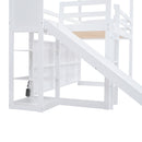 House Loft Bed With Slide, Storage Shelves And Light, Climbing Ramp