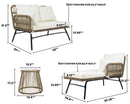 6PCS Outdoor Patio Balcony Natural Color Wicker Sofa Chair Set with Beige Cushion,Round Tempered Glass Table