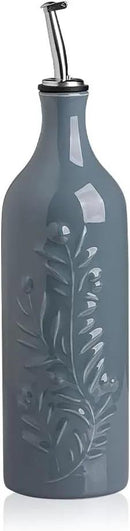 Sweejar Large Olive Oil Dispenser Bottle with Spout, 24 Oz Ceramic Oil Dispenser for Kitchen, Relief Opaque Oil Cruet, Oil Container for Cooking, EVOO, Avocado Oil, Vinegar, Pack of 1(Fog Blue) by CozyNest Decor
