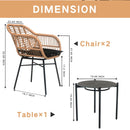 3 Pieces Of Luxury Outdoor Wicker Furniture, Patio Bistro Style Table And Chair Combination, Weather Resistant PE Wicker Weave, Suitable For Garden - Black / Natural by HouseOfZazla