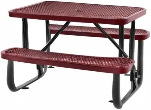 Global Industrial 4 ft. Expanded Metal Rectangular Outdoor Steel Picnic Table, Red, photo 3 of 11