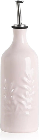 Sweejar Ceramic Olive Oil Dispenser Bottle, 20 Oz Relief Opaque Oil Cruet Protects To Reduce Oxidation, Suitable for Storage Vinegar, Soy Sauce,Liquids,Set of 1 (Rose Pink) by CozyNest Decor