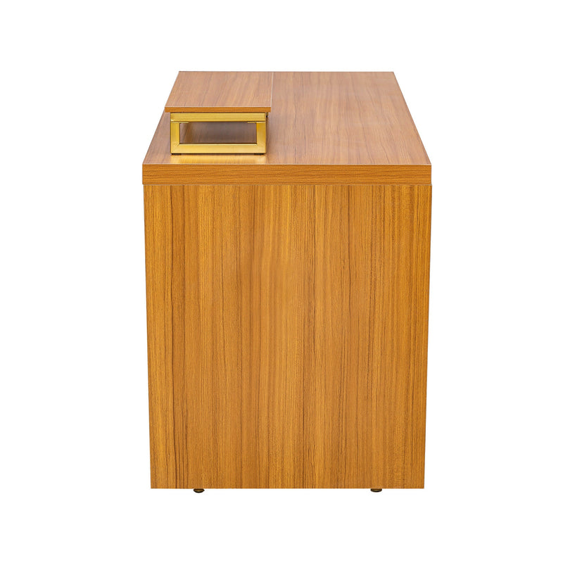 63"Modern Executive Desk, Rustic Industrial Wooden Writing Desk,Study Desk with Monitor Stand,Rectangular Computer Desk for Home Office,Living Room,Teak