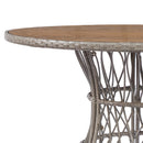 5-Piece Outdoor Dining Set: Brown Round Acacia Wood Table & 4 Brown Wicker Armchairs