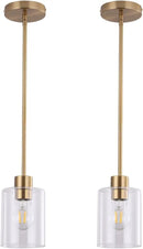 Brass Pendant Lights Kitchen Island,Modern Farmhouse Clear Glass Pendant Light,Gold Light Fixture Kitchen Pendant Mini Hanging Light Fixture for Sink (Brass 2 Pack stem Rod) by CozyNest Decor