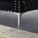 59.4 Inch Wide Black Velvet Sofa with Jeweled buttons, Square Arm, 2 Pillows