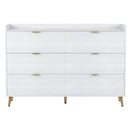 55" Long 6 Drawer Dresser with Marbling Worktop, Mordern Storage Cabinet with Metal Leg and Handle for Bedroom, White