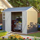 8'x6' Large Steel Storage Shed with Window, Lockable Doors & Sloped Roof, Heavy Duty Outdoor Tool Shed for Garden, Patio, Backyard, Lawn - Dark Gray by Montret