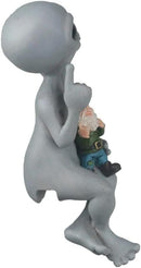 Andre' & Fritz Friendship “Origins” Alien and Gnome Garden Fence Sitter Statue | Poly-Resin 9" h x 3" w x 4" d Outdoor Décor (Origins - Fence Sitter) by GreenHaven Gardens