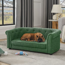 Contemporary Pet Sofa with Arc-Shaped Backrest and Armrests, Breathable Linen, Soft Cushion, Green, 38'x22'x15'