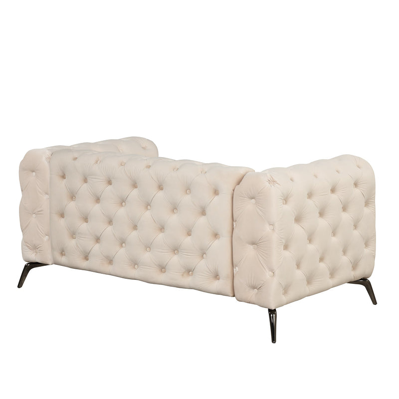 63" Velvet Upholstered Loveseat Sofa, Modern Loveseat Sofa with Button Tufted Back, 2-Person Loveseat Sofa Couch for Living Room, Bedroom, or Small Space, Beige