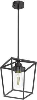 1-Light Black Pendant Light Fixture Farmhouse Iron Cage Metal Pendant Light Lantern Hanging Light Fixtures with Clear Glass Shade for Kitchen Island, Entryway, Dining Room, Hallway 5.9*5.9*8.27IN by CozyNest Decor