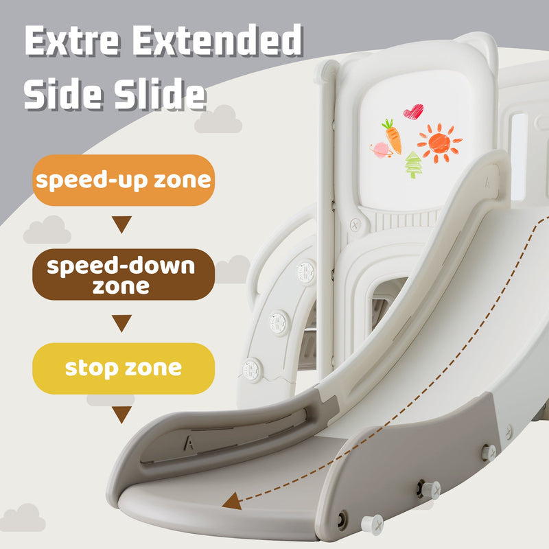 5 in 1 T oddler Slide and Swing Set, Kids Playground Climber Slide Playset with Drawing Whiteboard, Freestanding Combination for Babies