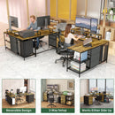 Industrial L Shaped Computer Desk With Power Outlets & USB-C, 6 Fabric Drawers, 3 Open Shelves, Movable Monitor Stands - Brown by HouseOfZazla