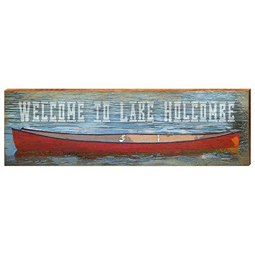 Welcome to Lake Holcombe Red Canoe Home Decor Art Print on Real Wood