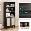 Tall Bookshelf, 5-Tier Book Shelf with 2 Rattan Doors, Freestanding Bookcase Display Shelves with Large Storage, Book Case for Living Room, Office, Study, Bedroom, 70.9 Inch by CozyNest Decor