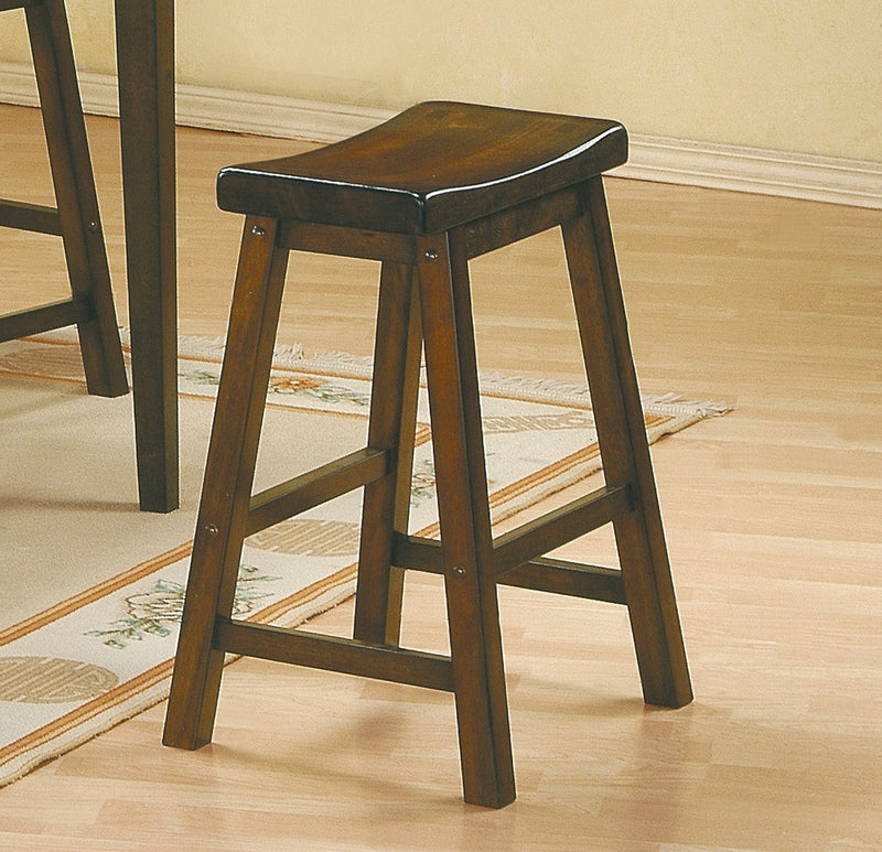 29-inch Bar Height Stools 2pc Set Saddle Seat Solid Wood Cherry Finish Casual Dining Furniture