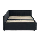 Full Size Upholstered Daybed With Trundle, Tufted Backrest And Armrests - Black