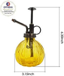 OFFIDIX Yellow Glass Watering Can Indoor, 6.3" Tall Vintage Style with Bronze Plastic Top Pump One Hand Spray Bottle by GreenHaven Gardens