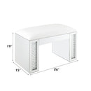 Nysa - Vanity Stool - Ivory Synthetic Leather , Mirrored & Faux Crystals