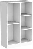 IOTXY Open Shelf Low Bookcase - Wooden 3-Tier Floor Standing Display Cabinet Organizer with Base, 5 Cubes Short Horizontal Bookshelf in Warm White by CozyNest Decor