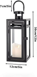 TRIROCKS Metal Candle Lantern 12'' High Decorative Outdoor Lantern Hanging Lantern with Tempered Glass for Christmas Home Decor Living Room Parties Events Tabletop Indoors Outdoors (Black Matte) by CozyNest Decor