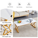 A modern minimalist style white marble patterned coffee table with golden metal legs. Computer desk. Game table. Tea table. CT-XX