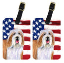 USA American Flag with Bearded Collie Luggage Tag