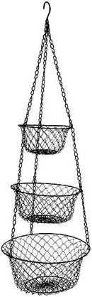 malmo 3-Tier Wire Fruit Hanging Basket, Vegetable Kitchen Storage Basket, Iron Wire Black (Basket2024) by CozyNest Decor