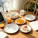 Marbled Round Ceramic Dinnerware Set with Plates and Bowls