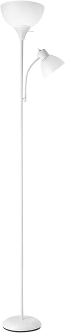 GLOBE Electric 67136 72" Torchiere Floor Lamp with Adjustable Reading Light, Matte White Finish, Frosted Shades, Rotary Switch on Socket, E26 Base by CozyNest Decor