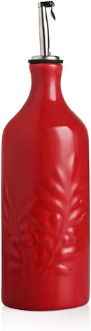 Sweejar Ceramic Olive Oil Dispenser Bottle, 20 Oz Relief Opaque Oil Cruet Protects Oil To Reduce Oxidation, Suitable for Storage Oil, Vinegar, Soy Sauce, Coffee Syrup, Liquids, Set of 1 (Red) by CozyNest Decor