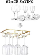 Wine Glass Rack - Under Cabinet Stemware Wine Glass Holder Glasses Storage Hanger Metal Organizer for Bar Kitchen Gold by CozyNest Decor