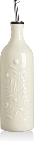 Sweejar Large Olive Oil Dispenser Bottle with Spout, 24 Oz Ceramic Oil Dispenser for Kitchen, Relief Opaque Oil Cruet, Oil Container for Cooking, EVOO, Avocado Oil, Vinegar, Pack of 1 (Beige) by CozyNest Decor