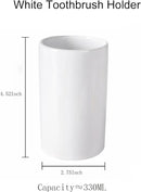 White Ceramic Toothbrush Holder, Tumbler Cups Reusable Toothbrush Mouthwash Cup,Makeup Brush Holder, Bathroom Counter Organizer(300ml) by CozyNest Decor