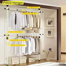 PRINCE HANGER Rack Heavy Duty One Touch System Load 352LBS Clothing Racks for Hanging Clothes Metal Closet Garment Closet system Tension Rod Free Standing Ivory Width Adjustable PHUS-0023 by CozyNest Decor